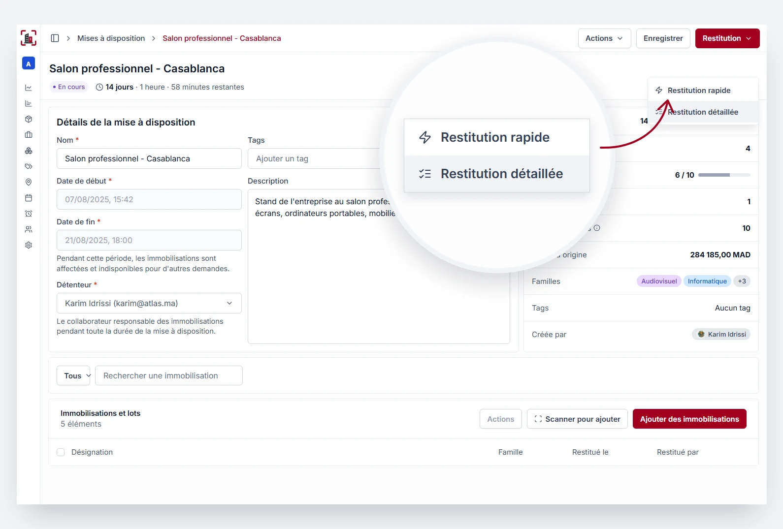 Affectation d'une immobilisation à un collaborateur